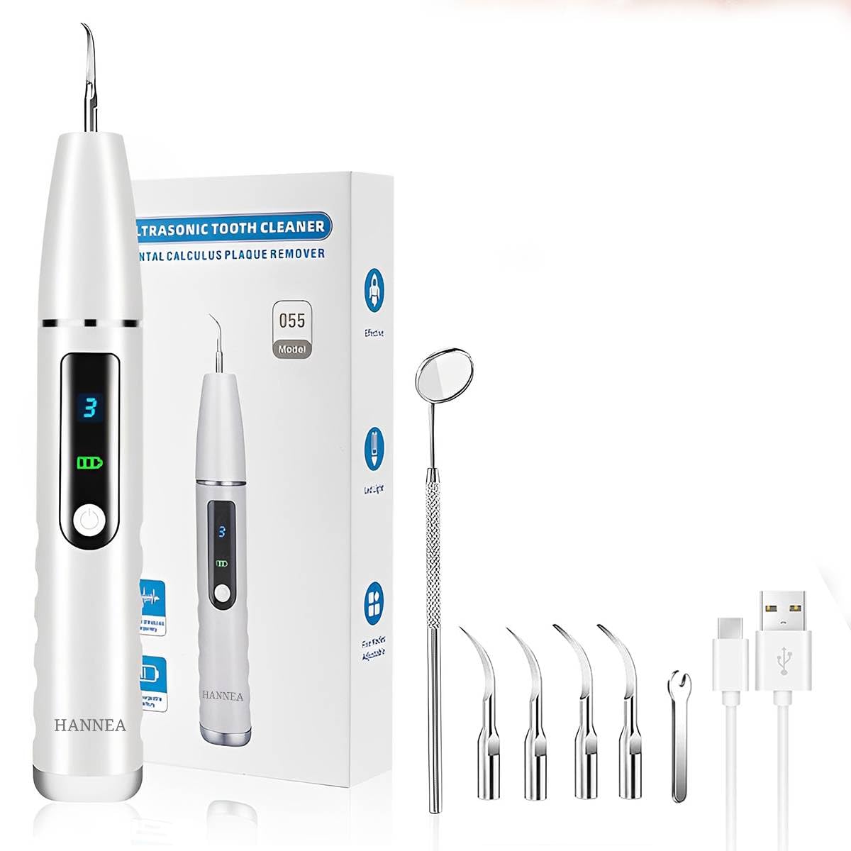 HANNEA Teeth Whitening Kit Electric Tartar Remover with LED, Teeth Stain Remover with 3 Working Modes, Teeth Cleaning Kits With 4 Stainless Steel Bits, Oral Mirror, Black HANNEA Teeth Whitening Kit Electric Tartar Remover with LED, Teeth Stain Remover with 3 Working Modes, Teeth Cleaning Kits With 4 Stainless Steel Bits, Oral Mirror, Black